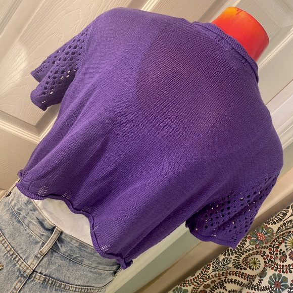 VINTAGE SARA MORGAN Purple Open-Knit Cropped Cardigan Sweater - Picture 6 of 12